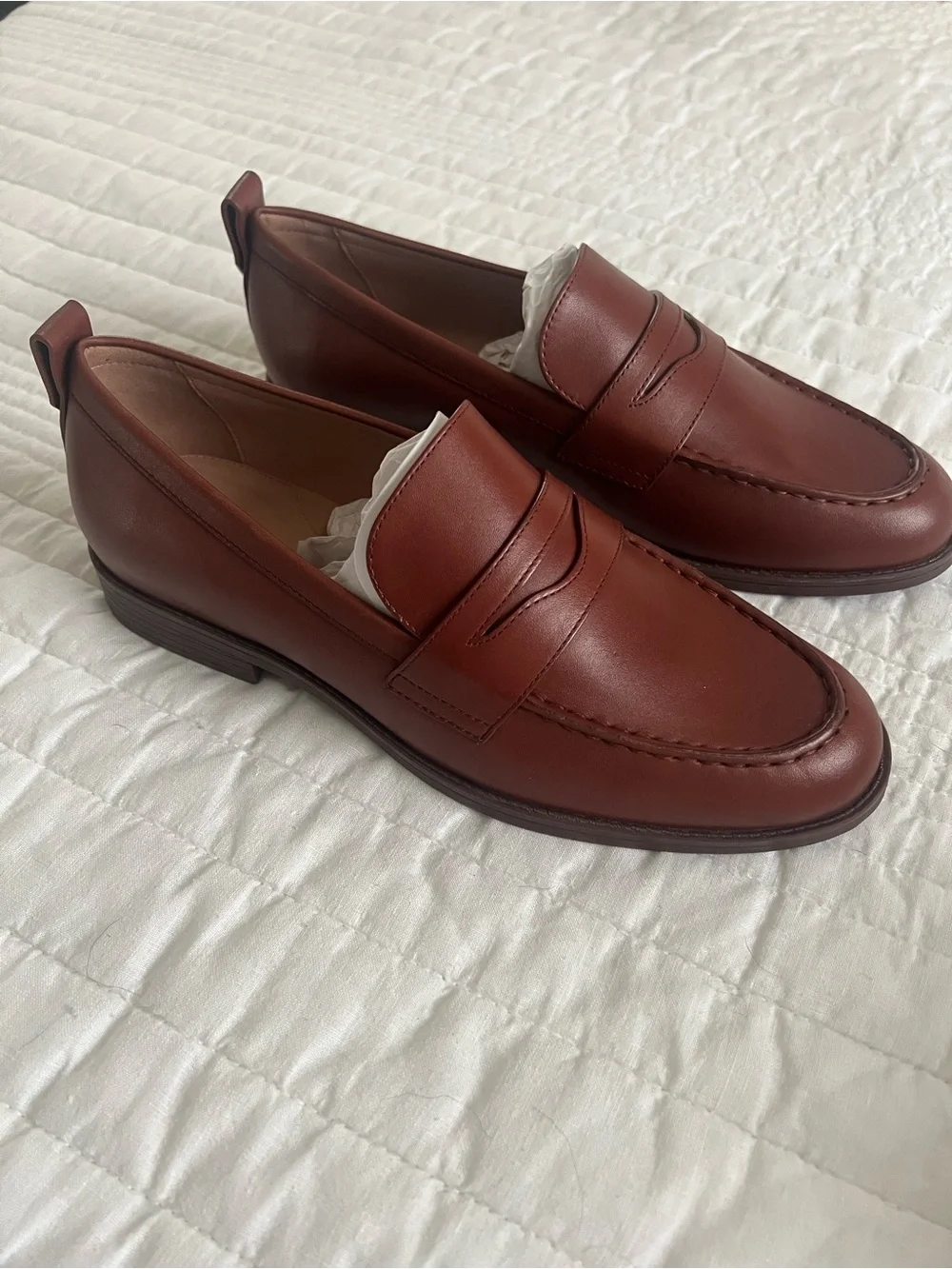 Cole Haan Stassi Mahogany Brown Leather Penny Loafers